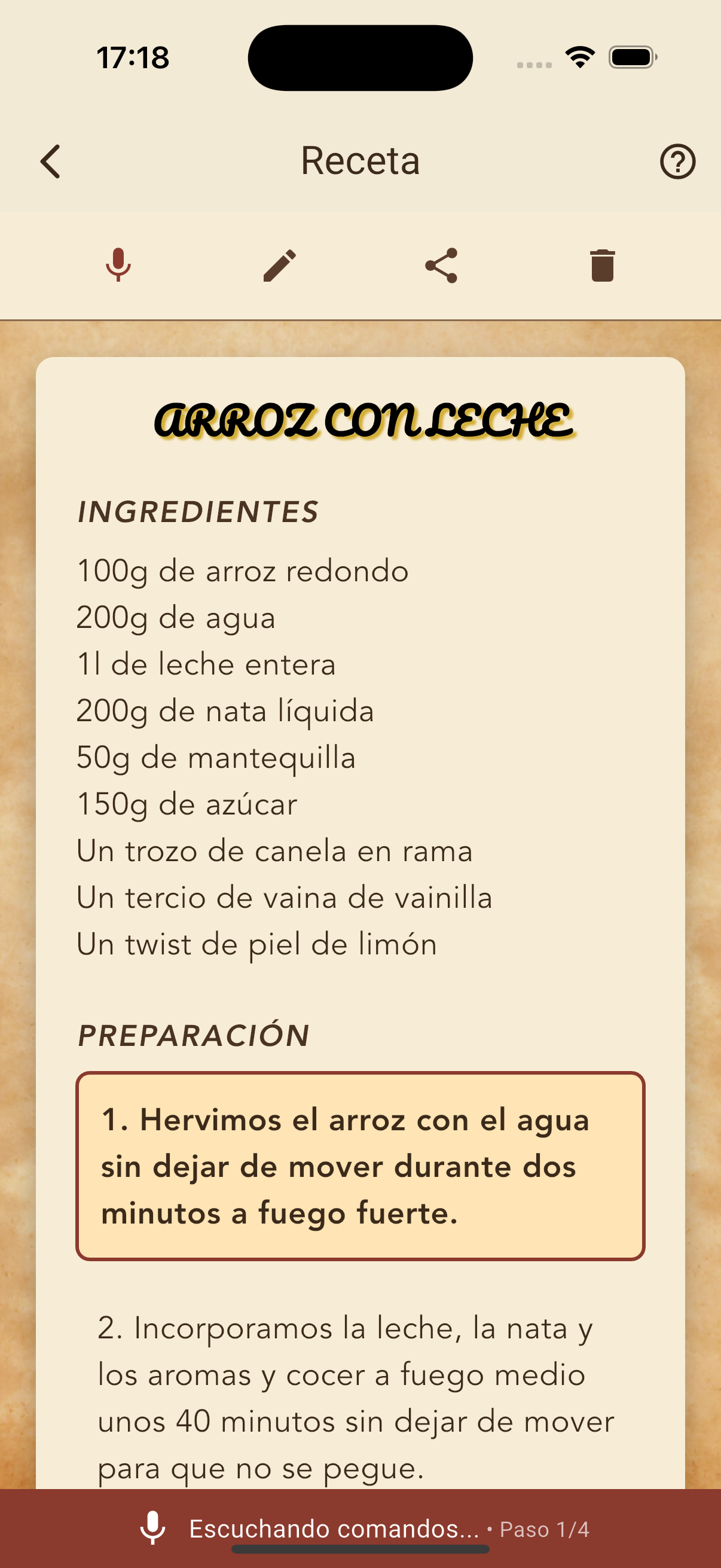 ReDict escuchando comandos de voz durante una receta