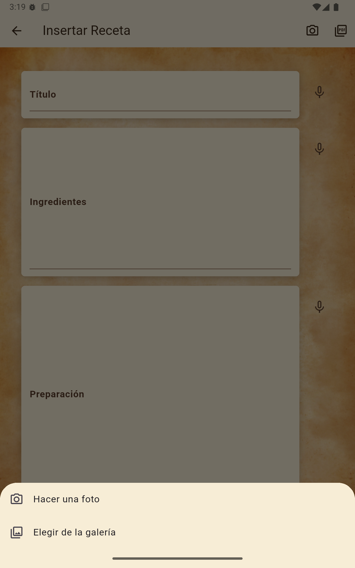 Insertar una receta en ReDict