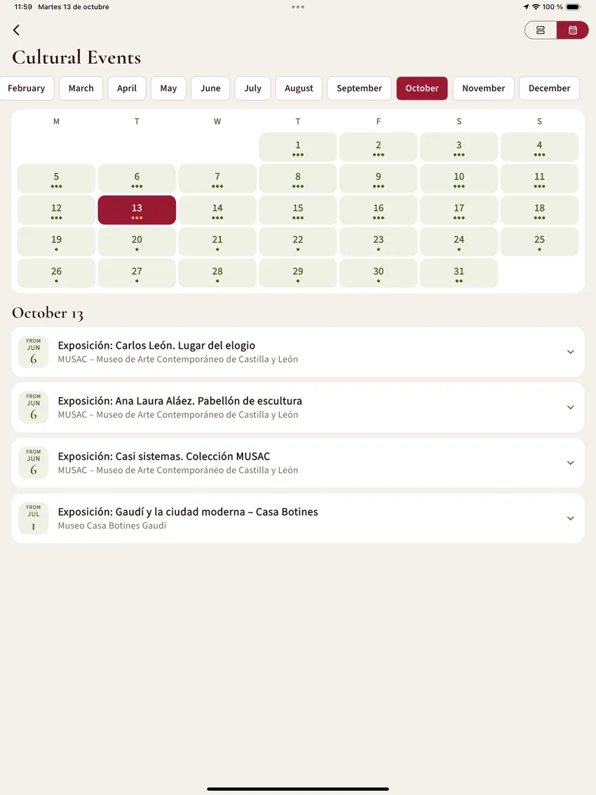 Calendario de eventos culturales de León