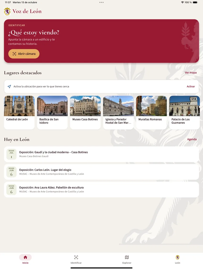 Pantalla principal de Voz de León