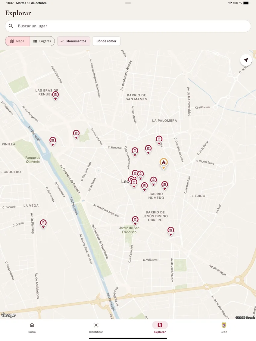 Mapa de León con monumentos señalados